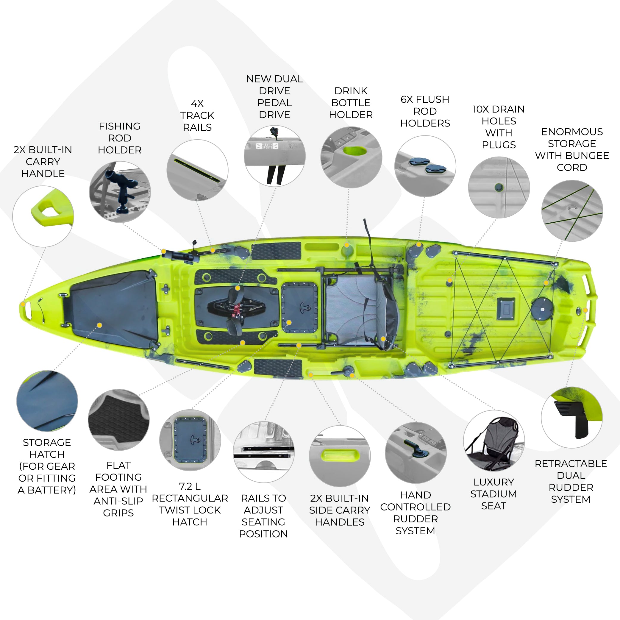 Pedal Pro Fish - 3.9m Pedal-Powered Fishing Kayak MaxDrive 360