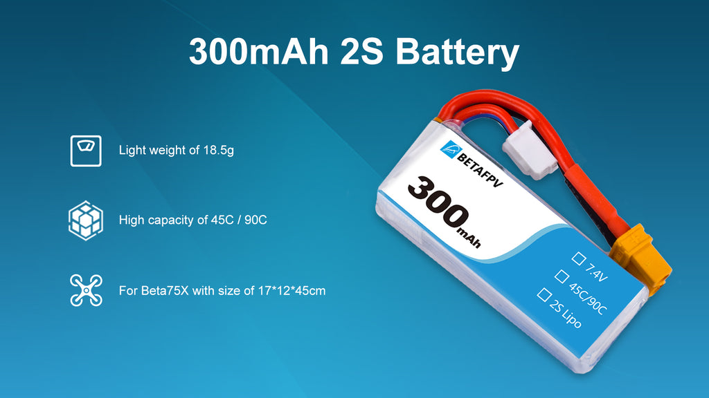 BetaFPV 300mAh 2S 45C Lipo Battery (2PCS)