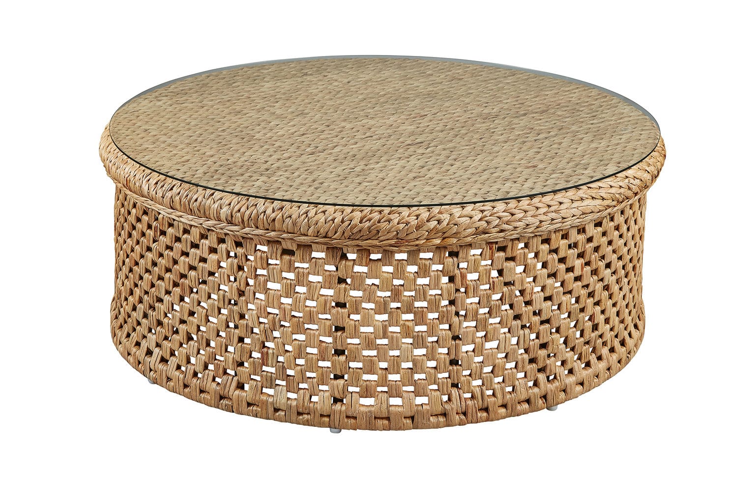 Round Rattan Coffee Table with Glass Top – English Country Home