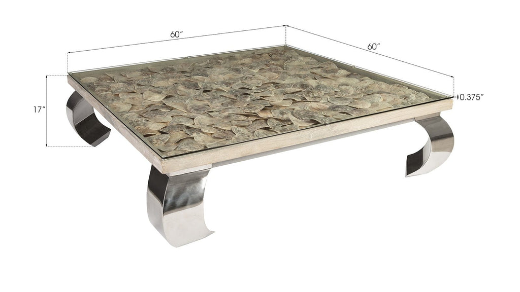 Large 60 Inch Coffee Table With Shells Under Glass English Country Home