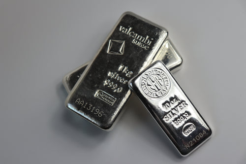 Silver Bullion Bars on display