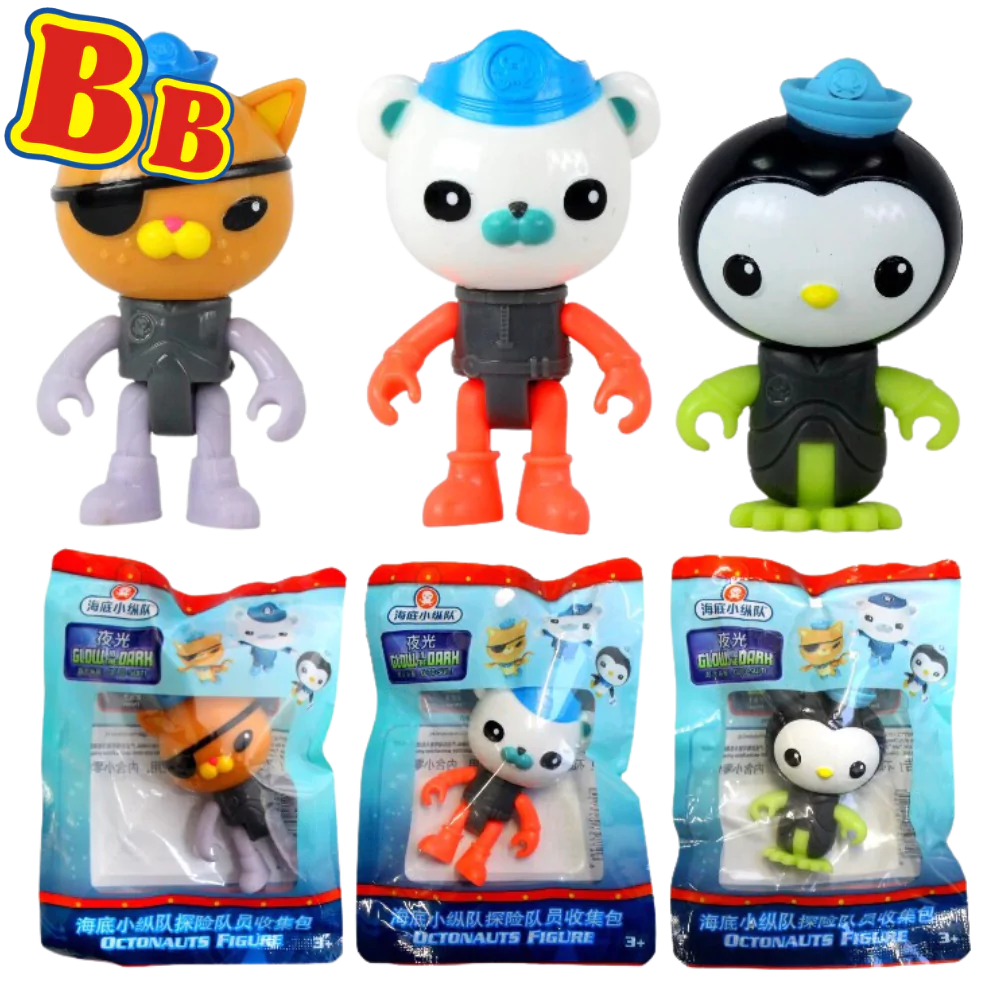 Octonauts Glow In The Dark Octo Suits 8cm Action Figure Bundle - Captain Barnacles, Kwazi & Peso