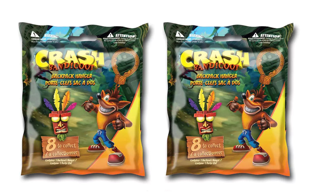 Crash Bandicoot 6cm Highly Collectible Keyring Bag Clip Hanger 3D Figure Mystery Foil Bag 2 Pack