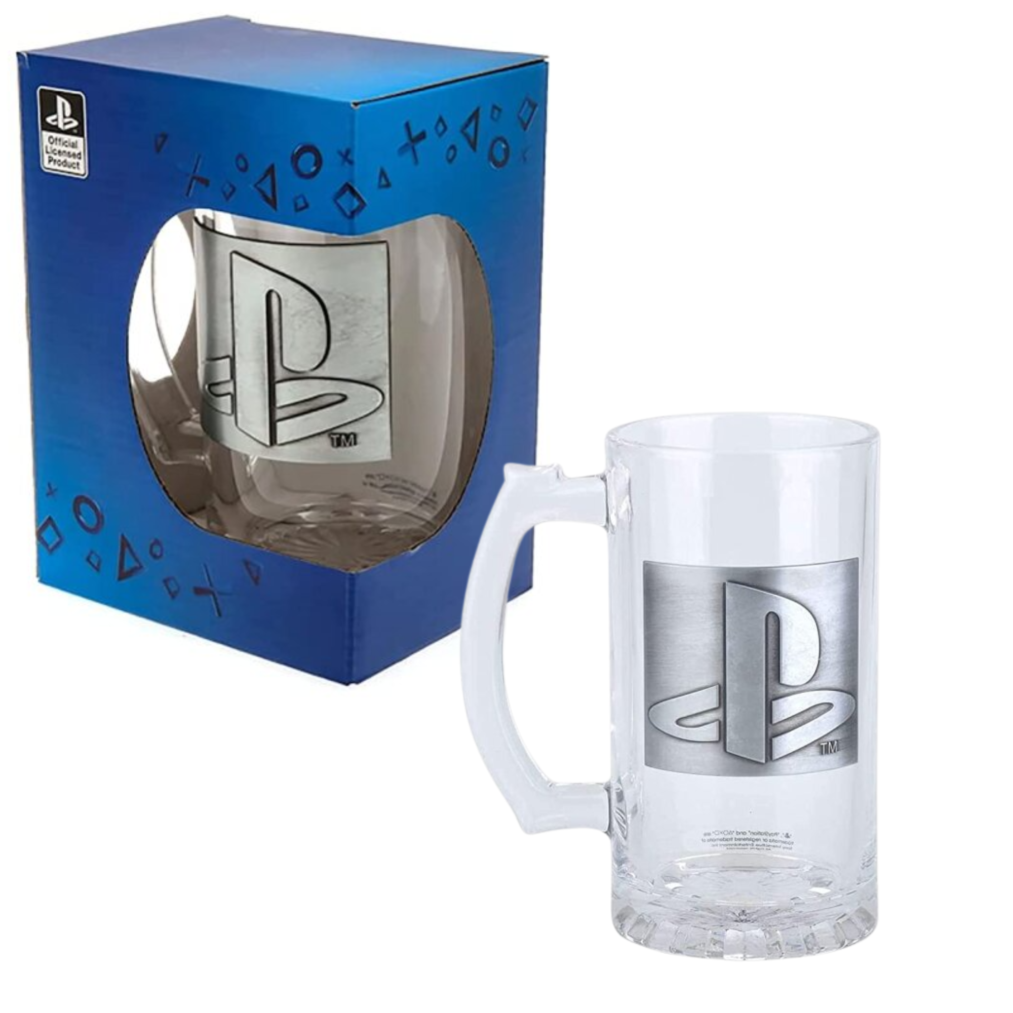 Playstation 500ml Glass Stein with metal badge