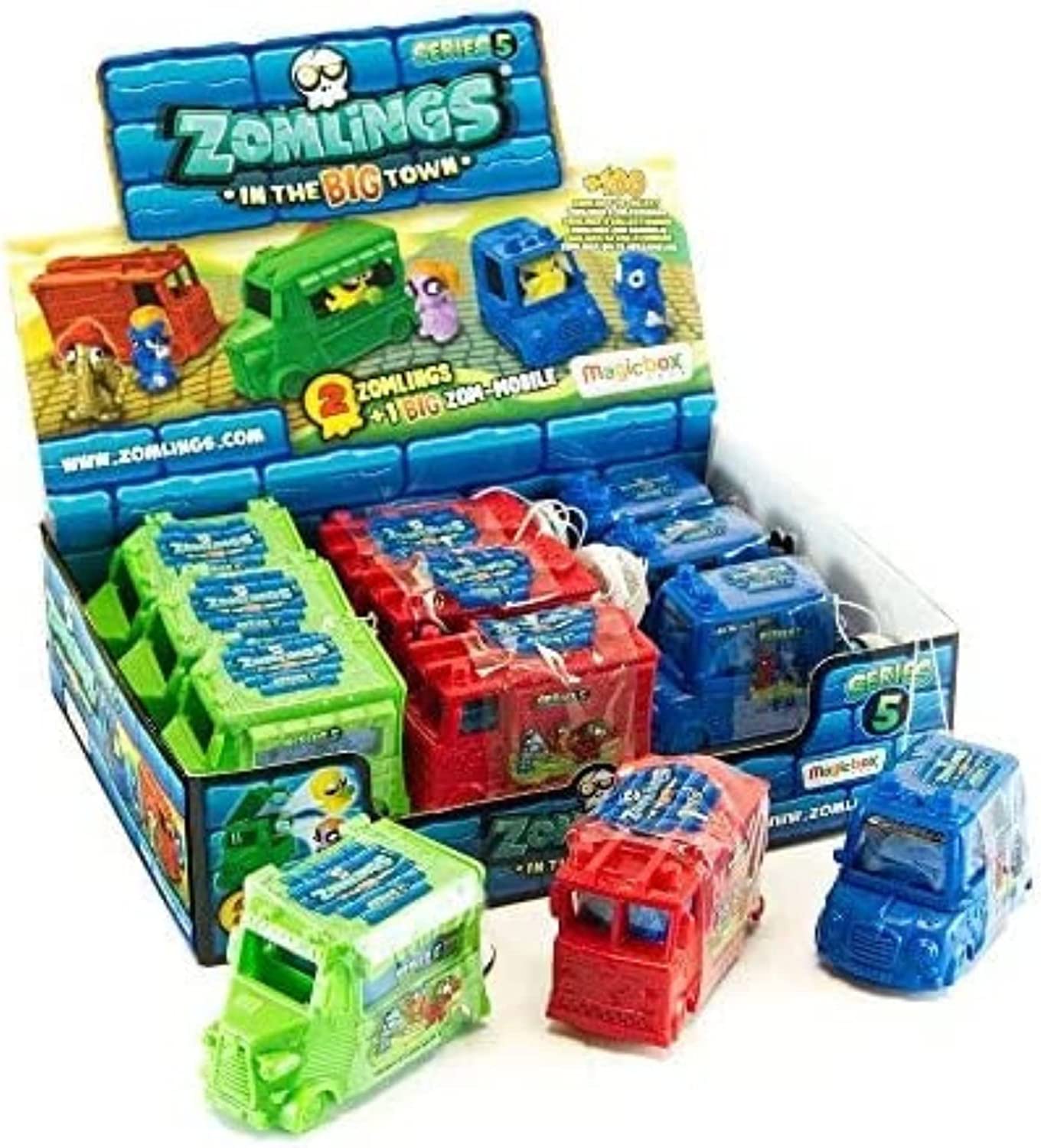 Zomlings Series 5 - Full Box of 12 Blind Box Vehicles - Includes Ice Cream Van, Fire Truck & Police Car