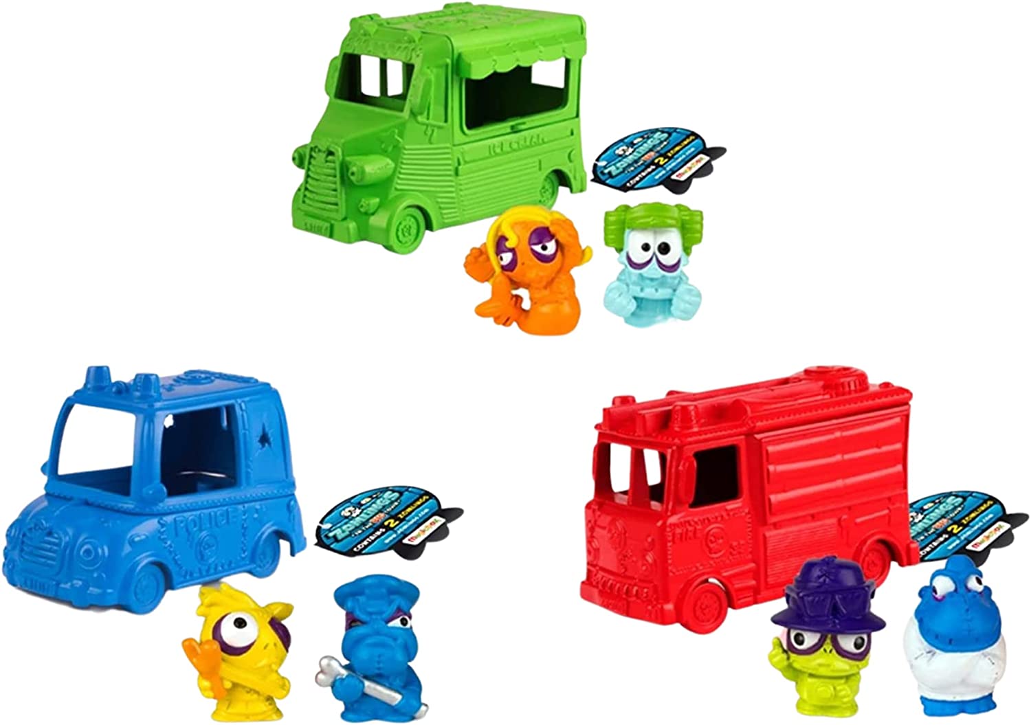 Zomlings Series 5 - Full Box of 12 Blind Box Vehicles - Includes Ice Cream Van, Fire Truck & Police Car