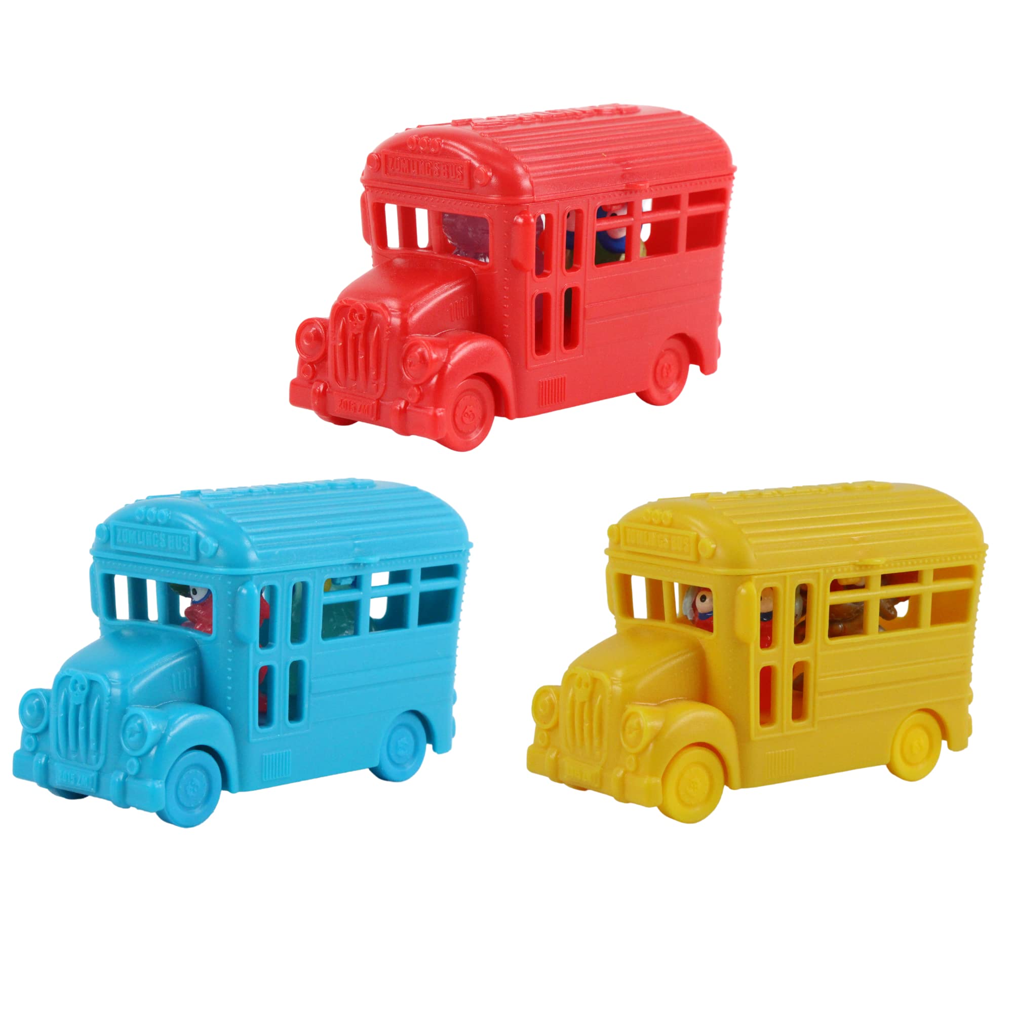 Zomlings In The Town Series 4 Set of 3 Zom Mobiles Blind Box Vehicles - Red, Blue & Yellow Buses