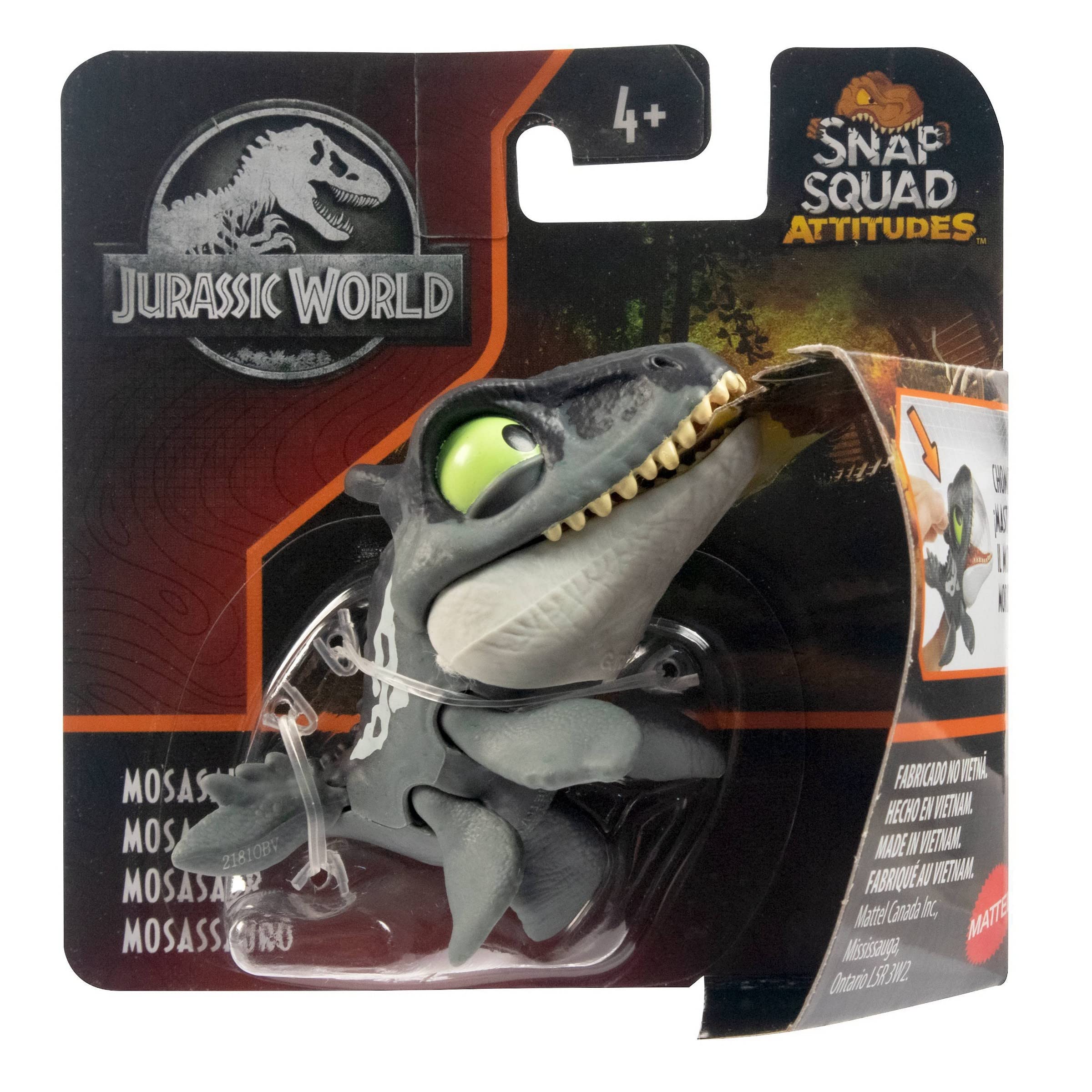 Jurassic World Snap Squad Attitudes Dinosaur Figure Set of 4 - Spinosaurus, Mosasaurus, Tyrannosaurus Rex & Stegosaurus