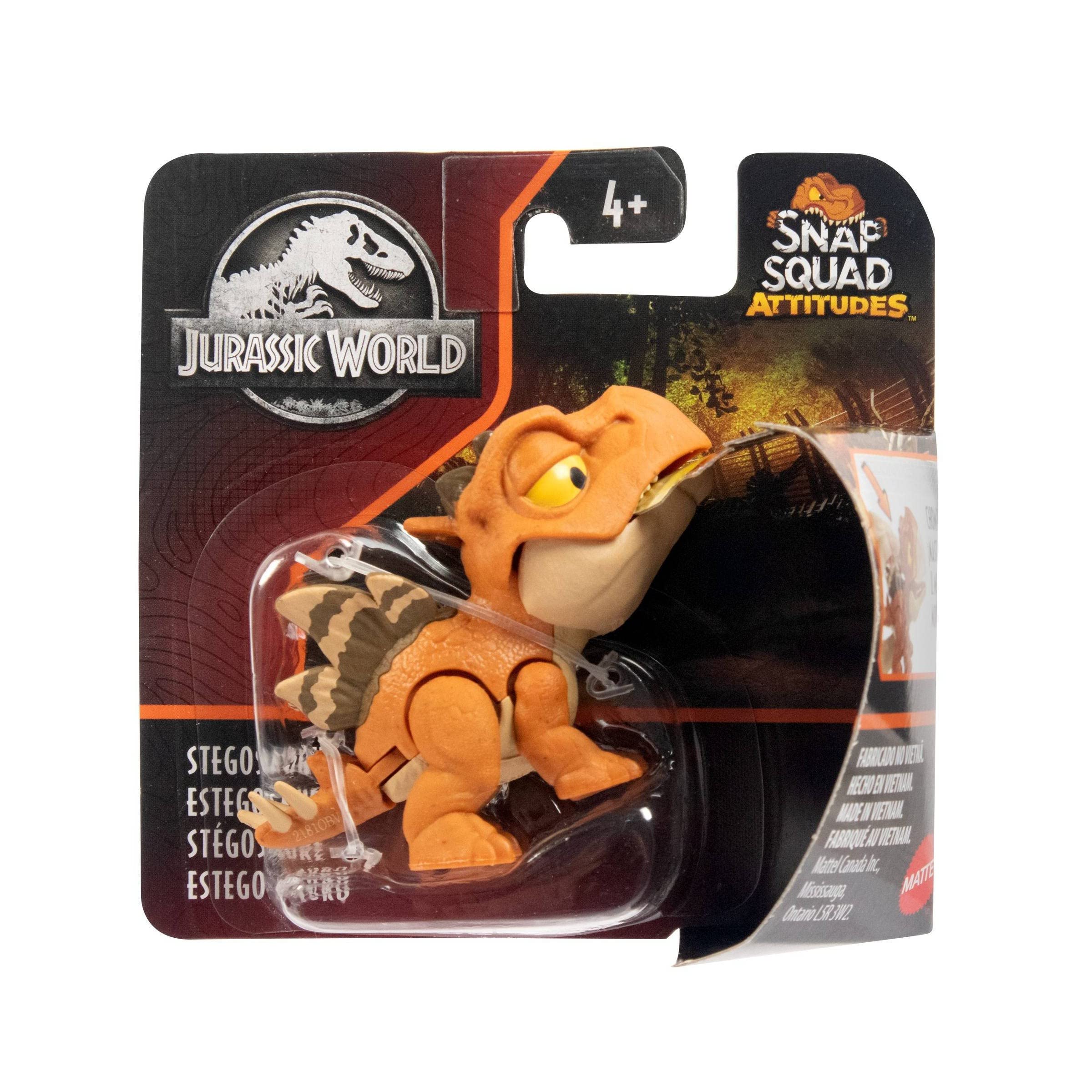 Jurassic World Snap Squad Attitudes Dinosaur Figure Set of 4 - Spinosaurus, Mosasaurus, Tyrannosaurus Rex & Stegosaurus