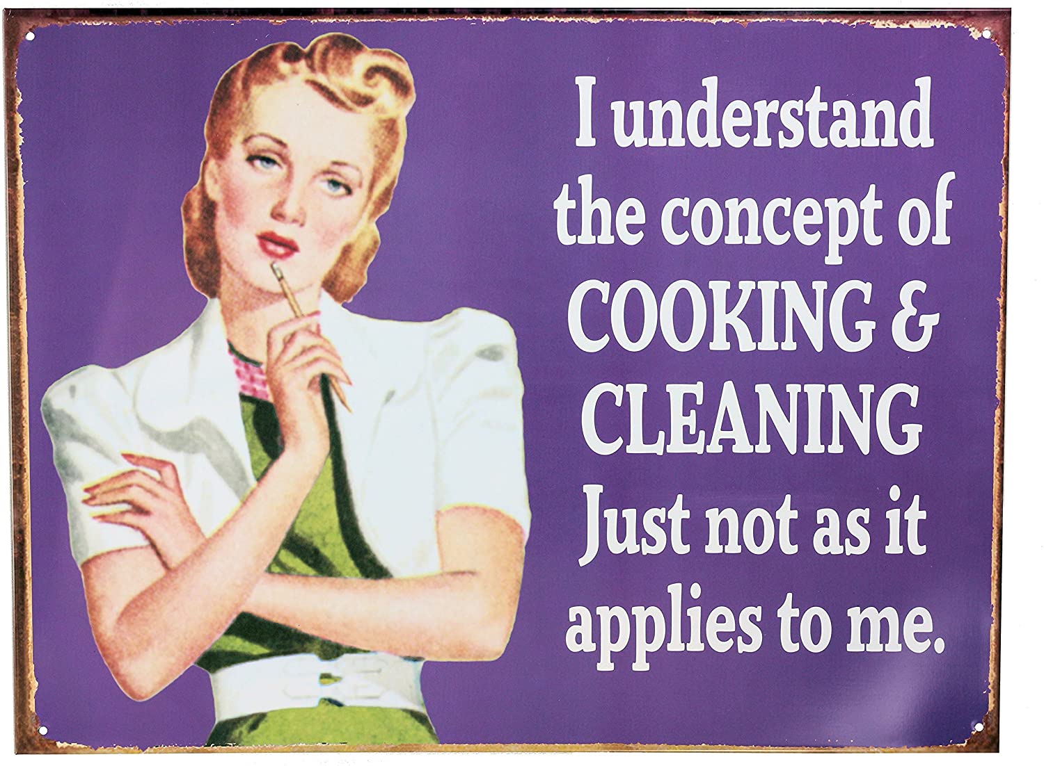 Retro Wall Art Tin Sign Plaque 30cm x 40cm - I Understand the Concept of Cooking & Cleaning - Humour Funny