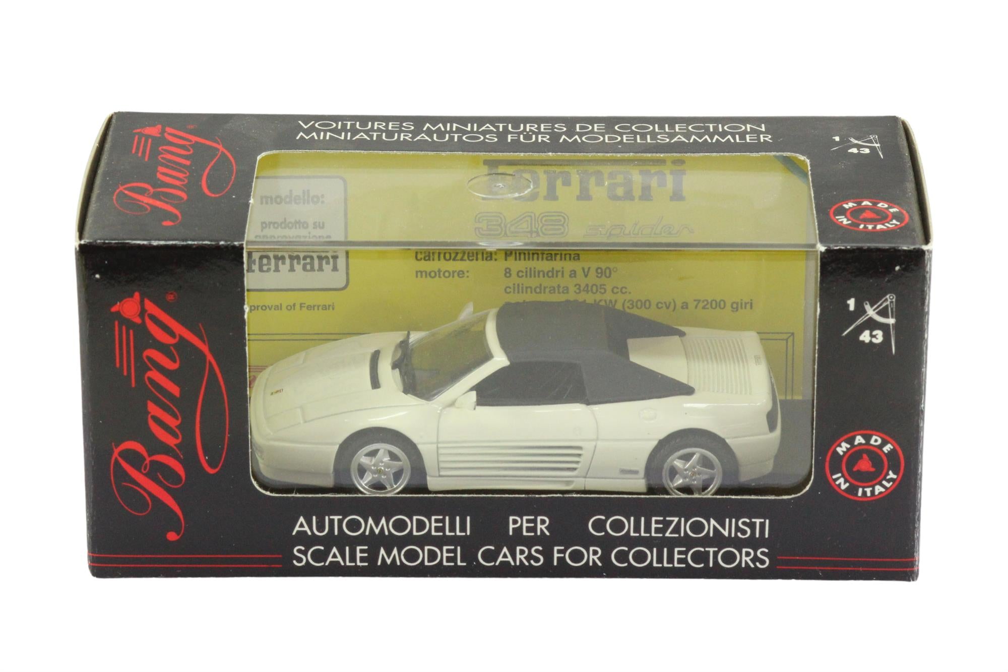 Bang Models - 1:43 Scale Diecast Ferrari 348 Spider in White - Made in Italy