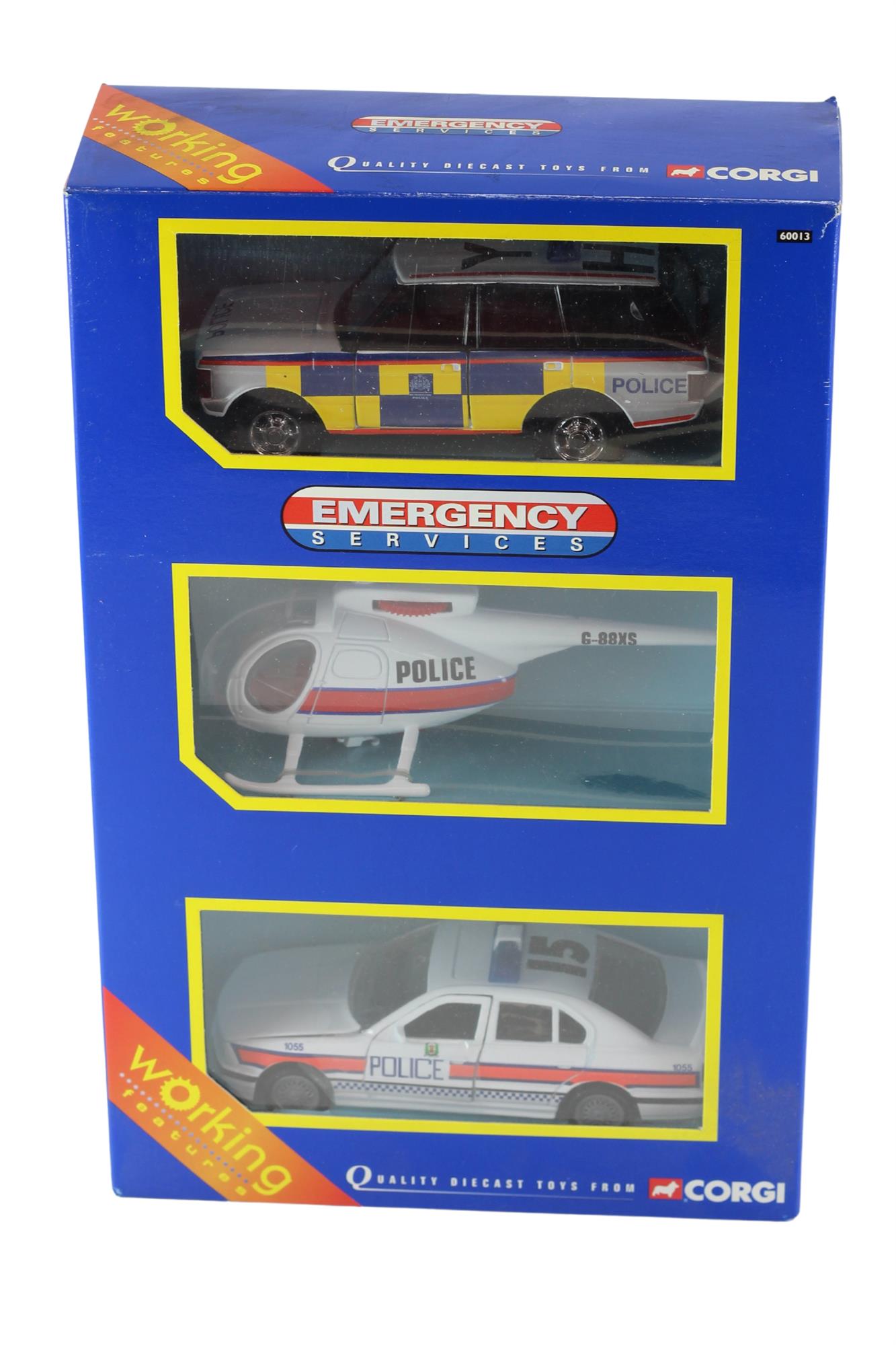 Corgi Models - 1:36 Scale Diecast Pack of 3 Emergency Service Vehicles - Police Helicopter, Met Police Rover & 525 Hampshire Police - 60013