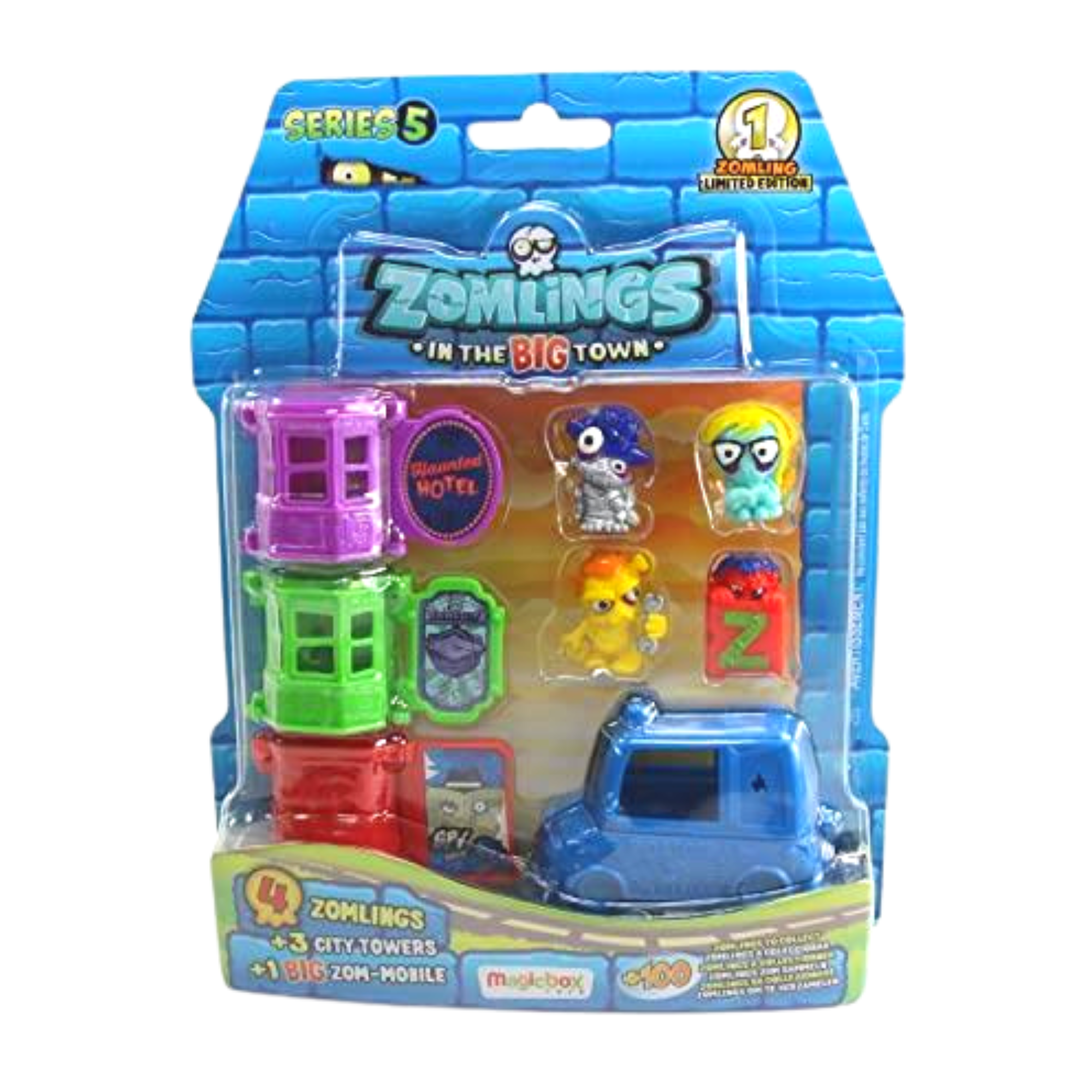 Zomlings in the BIG Town Blister Pack Series 5 - Police Car Zom Mobile, 3 City Towers & 4 Zomlings