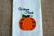Welcome Friends Pumpkin Towel- Thanksgiving Kitchen Towel
