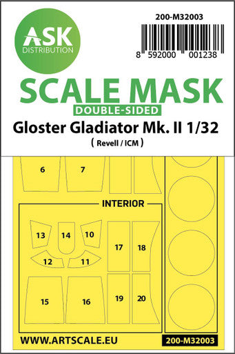 1/32 Art Scale Gloster Gladiator Mk.II double-sided painting mask for Revell / ICM