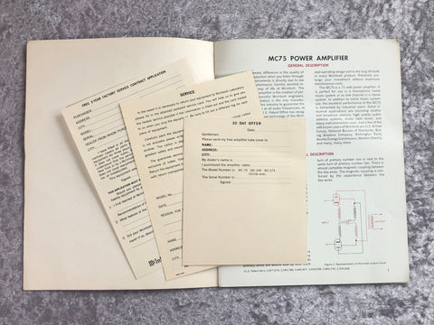 Vintage McIntosh MC75 Owner's Manual, Maintenance Manual/Schematic, an