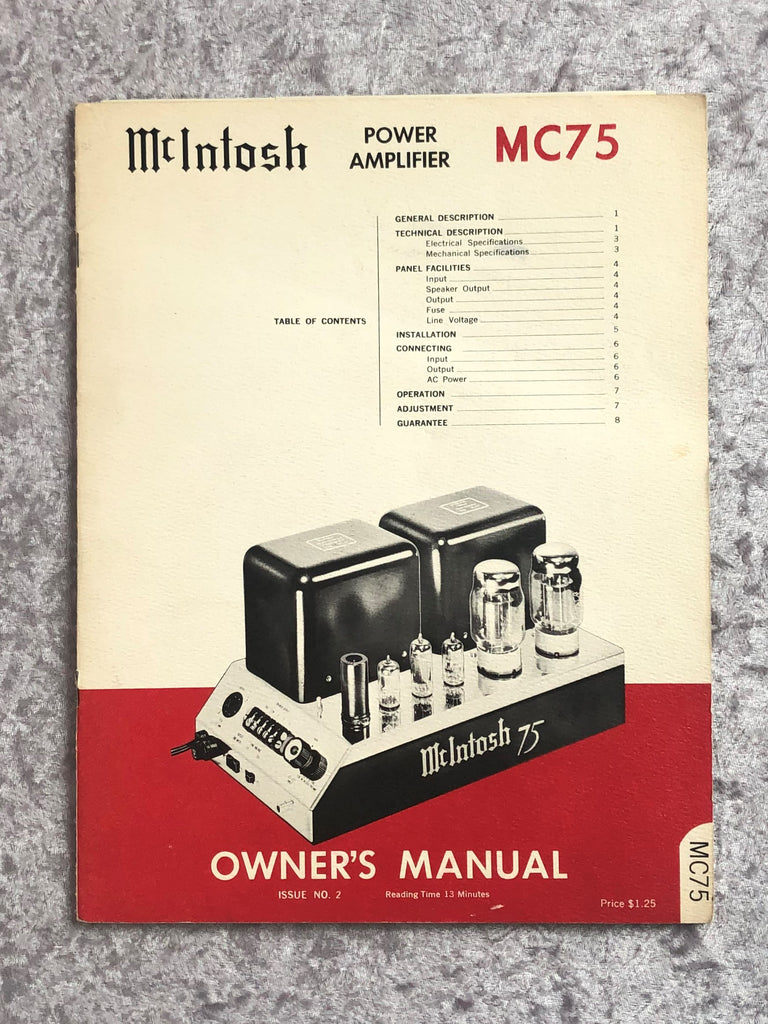 Vintage McIntosh MC75 Owner's Manual, Maintenance Manual/Schematic, an