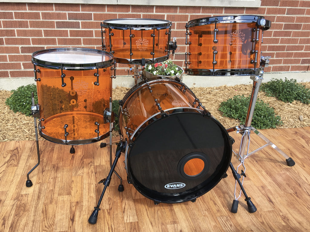 RCI Vistalite Acrylic Bop Drum Set - Amber 18/12/14/7x14 Snare – Drugan