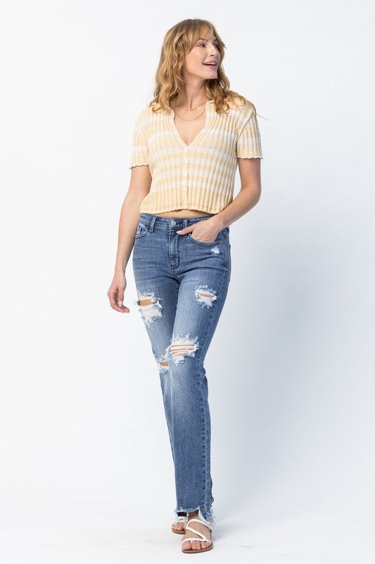 Judy Blue Mid Rise Braided Belt Loop Slim Bootcut Jeans