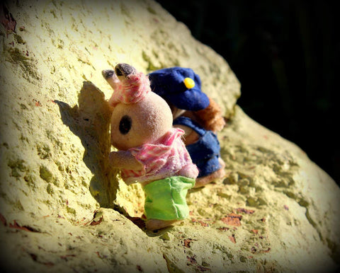 Sylvanian FAmilies Abseiling on rock face