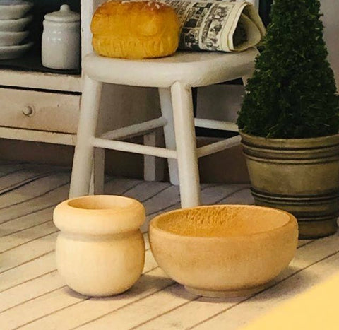 Dollhouse miniature wooden bowls
