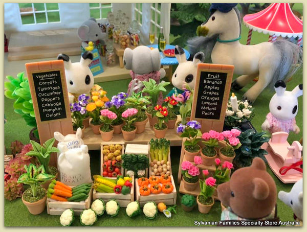 Sylvanian Families market day flower stall vegetable garden horses