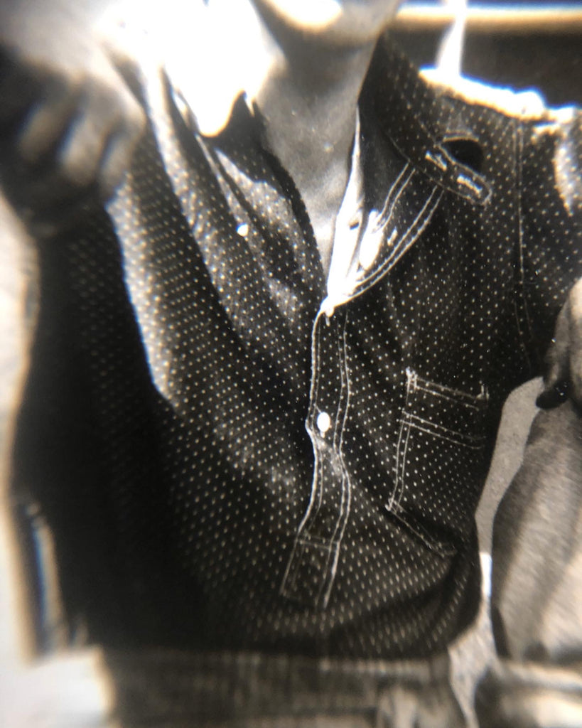 Stifel 1920s polka dot indigo pullover or popover work shirt