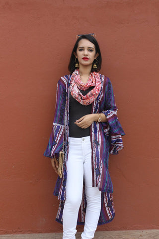 Printed Purple Long Shrug