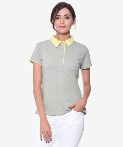 Solid Grey Collar T-shirt