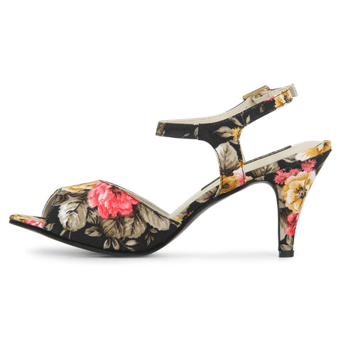 Uptownie X Bootico-Black Floral Strappy Heels