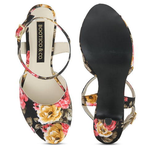 Uptownie X Bootico-Black Floral Strappy Heels