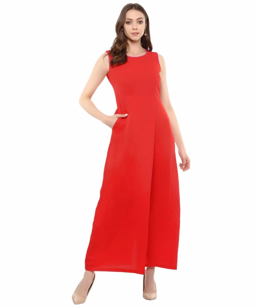 red solid gown dress