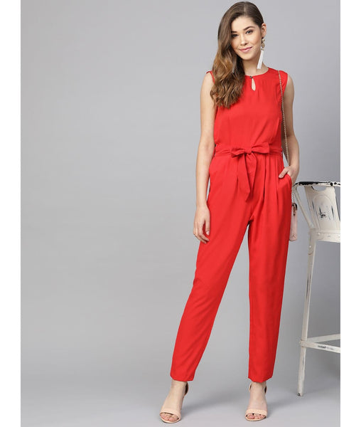 red colour jumpsuit