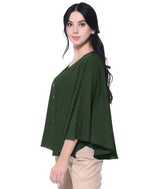 Army Green Buttoned Crepe Cape Top - Uptownie