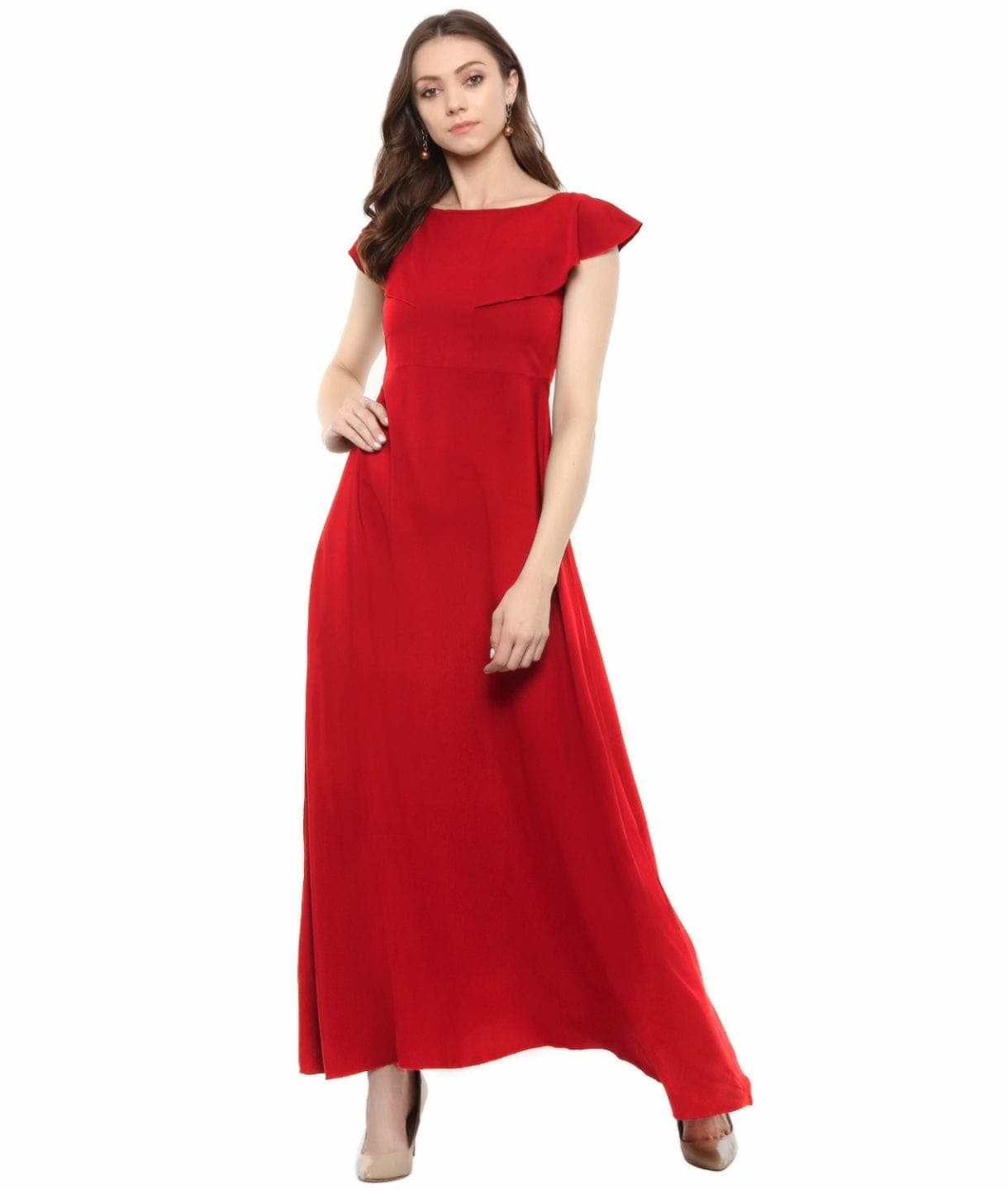 red solid gown dress