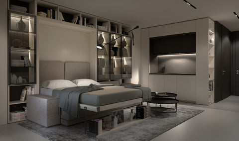 clei studio layout, Oslo sofa wall bed by night