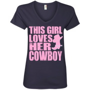 This Girl Loves Her Cowboy Ladies’ V-Neck T-Shirt