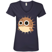 Puff Fish Emoji Ladies’ V-Neck T-Shirt