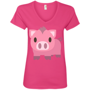 Pig Emoji Ladies’ V-Neck T-Shirt