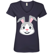 Happy Rabbit Face Emoji Ladies’ V-Neck T-Shirt