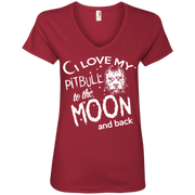 I Love My Pitbull to the Moon and Back Ladies’ V-Neck T-Shirt