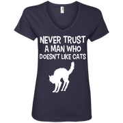 Never Trust a Man who Doesn’t Like Cats Ladies’ V-Neck T-Shirt