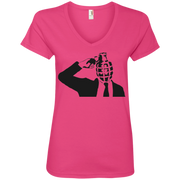 Banksy’s Pulling the Pin on Your Mind Ladies’ V-Neck T-Shirt