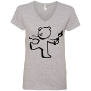 Banksy’s Teddy Bear Throwing Molotof Cocktail Ladies’ V-Neck T-Shirt
