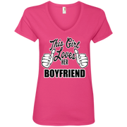 This Girl Loves Her Boyfriend Ladies’ V-Neck T-Shirt