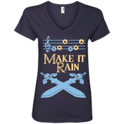 Make it Rain Duel Swords  Ladies’ V-Neck T-Shirt