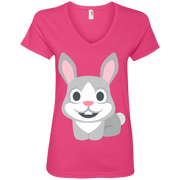 Happy Rabbit Emoji Ladies’ V-Neck T-Shirt