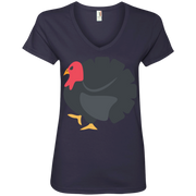 Turkey Thanksgiving Emoji Ladies’ V-Neck T-Shirt