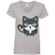 Cute Cat Emoji Ladies’ V-Neck T-Shirt
