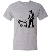 Banksy’s Thug Walking a Barking Dog Men’s V-Neck T-Shirt